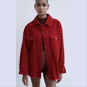 Zara Red Corduroy Oversize Jacket. Size XS.